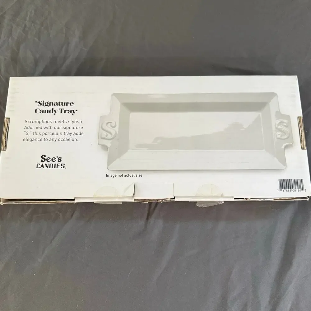 See's Candies Signature Candy Tray White Ceramic Serving Platter New in Box